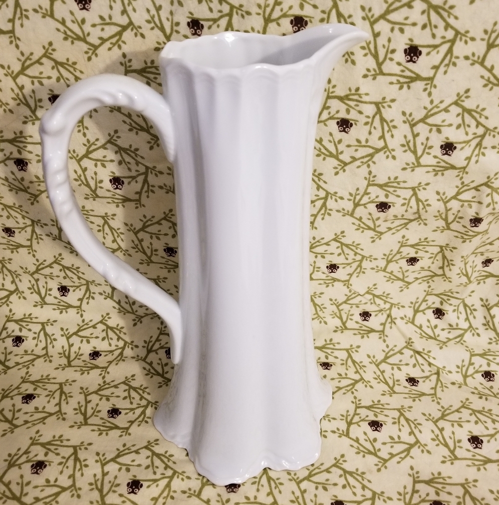 Vintage Elegant White Ceramic Pitcher Vase Cramer Mold Chocolate Pot